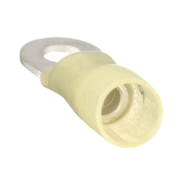 Ring Terminal, #8 Stud Size, 10 AWG, 600 V, Heat Shrink Insulated, Yellow, 20 PK
